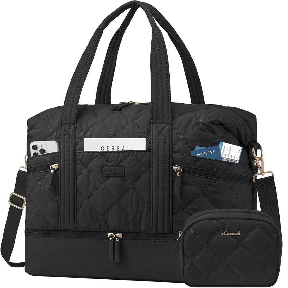 NWT LOVEVOOK Travel Weekender Bag, zippered drop bottom, Black
F